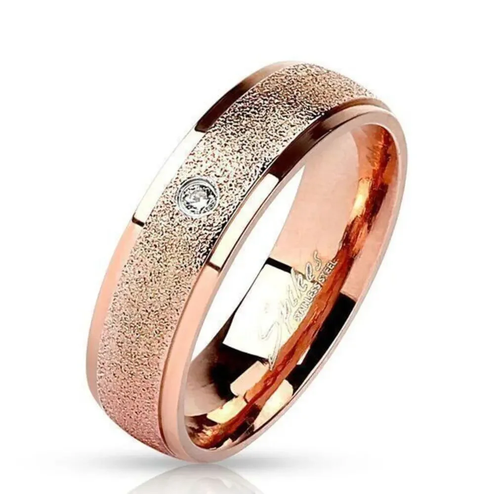 Sand Blast CZ Rose Gold 316L Stainless Steel Ring hypoallergenic band Size 12